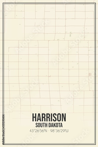 Canvas Print Retro US city map of Harrison, South Dakota. Vintage street map.