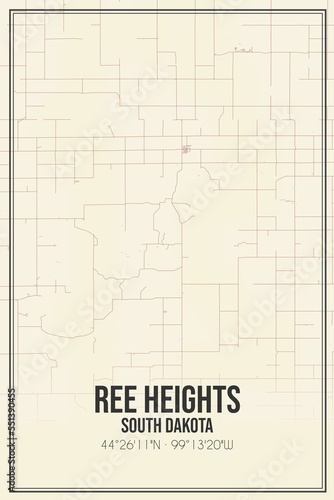 Wallpaper Mural Retro US city map of Ree Heights, South Dakota. Vintage street map. Torontodigital.ca