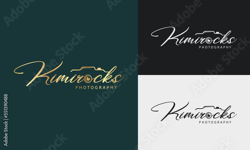 Photography Typography Signature Logo of the photographer. camera shutter. The abstract symbol for a Photo Studio in a simple minimalistic style.