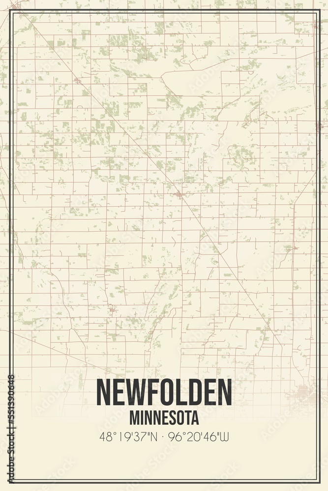 Retro US city map of Newfolden, Minnesota. Vintage street map.