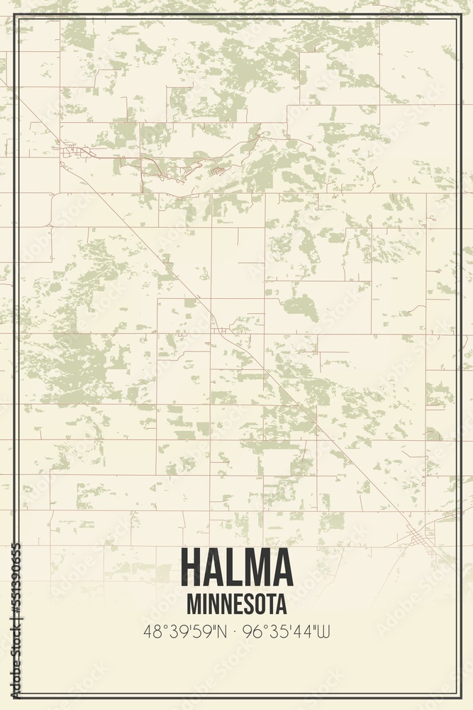 Fototapeta premium Retro US city map of Halma, Minnesota. Vintage street map.