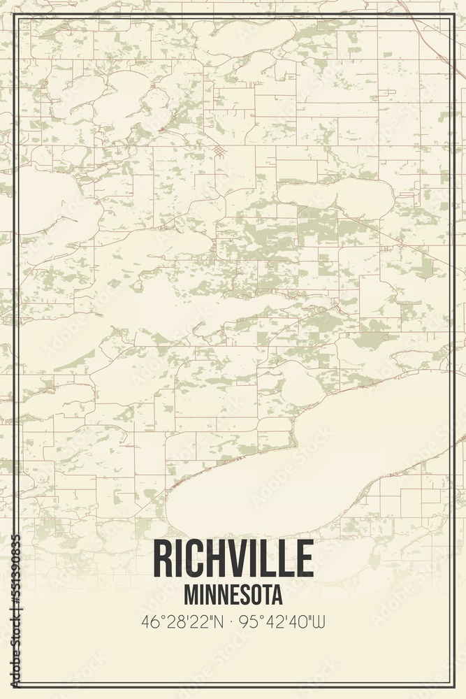 Fototapeta premium Retro US city map of Richville, Minnesota. Vintage street map.
