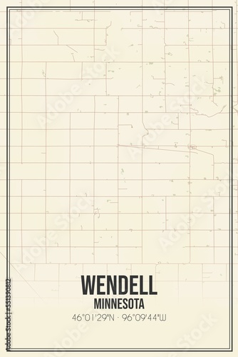 Retro US city map of Wendell, Minnesota. Vintage street map. photo