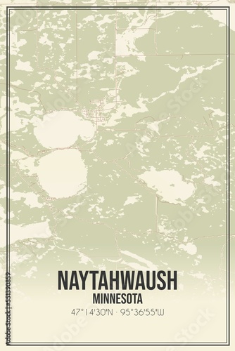 Retro US city map of Naytahwaush, Minnesota. Vintage street map.
