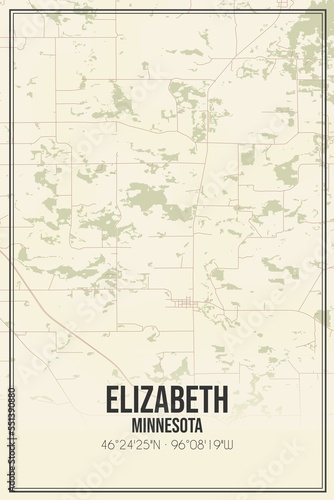 Fototapeta Naklejka Na Ścianę i Meble -  Retro US city map of Elizabeth, Minnesota. Vintage street map.