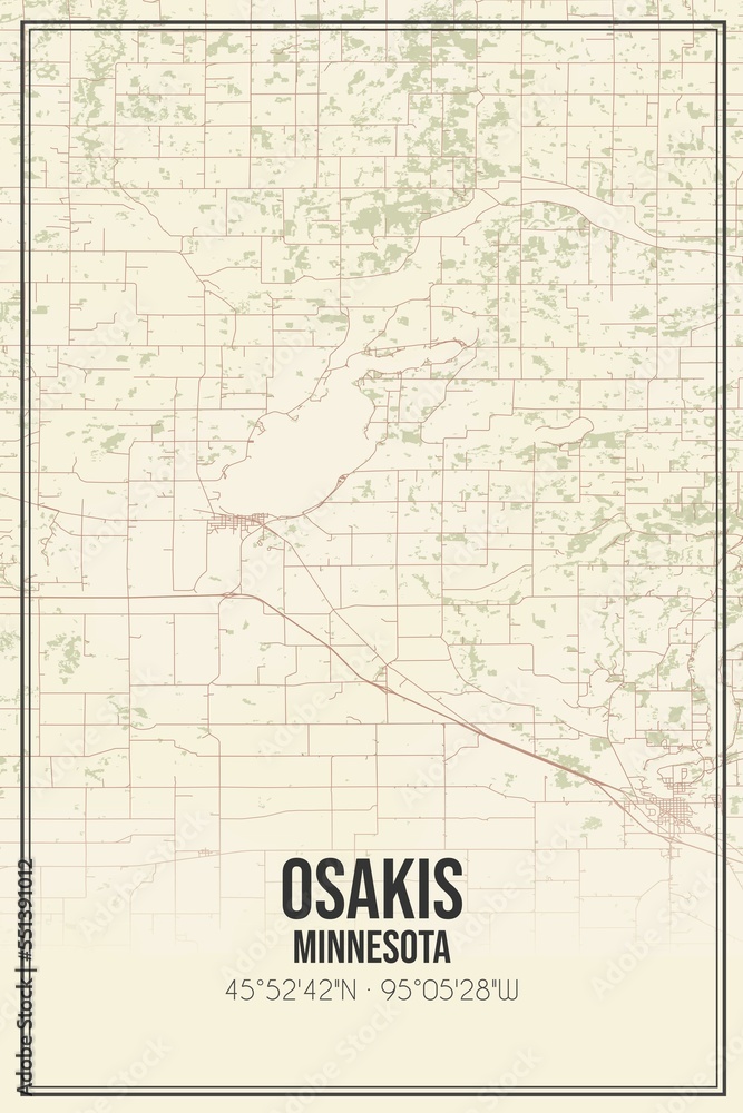Fototapeta premium Retro US city map of Osakis, Minnesota. Vintage street map.