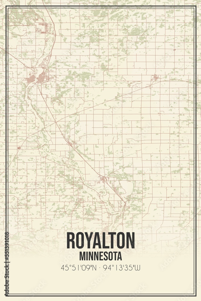 Retro US city map of Royalton, Minnesota. Vintage street map.