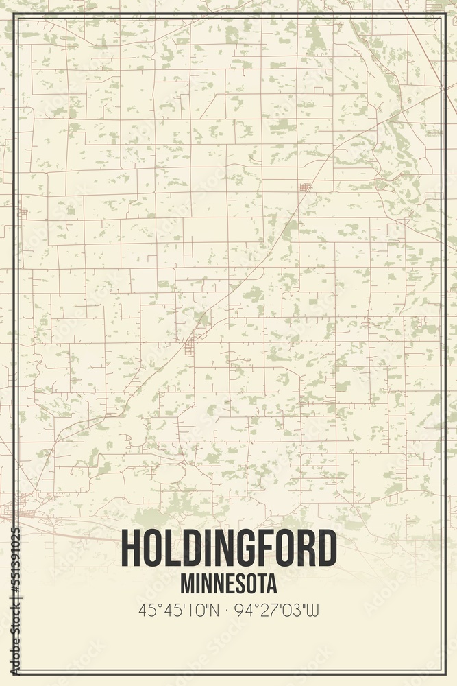 Retro US city map of Holdingford, Minnesota. Vintage street map.