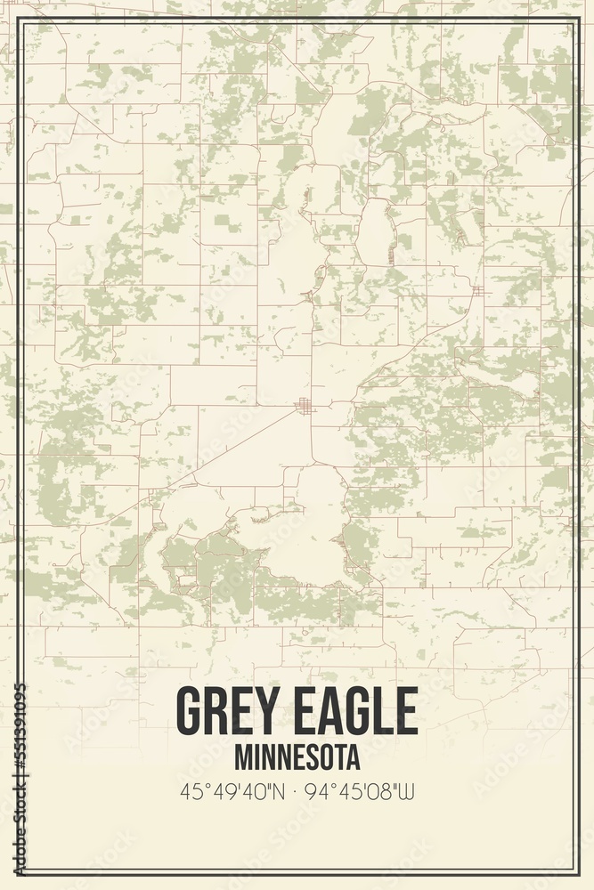 Retro US city map of Grey Eagle, Minnesota. Vintage street map.
