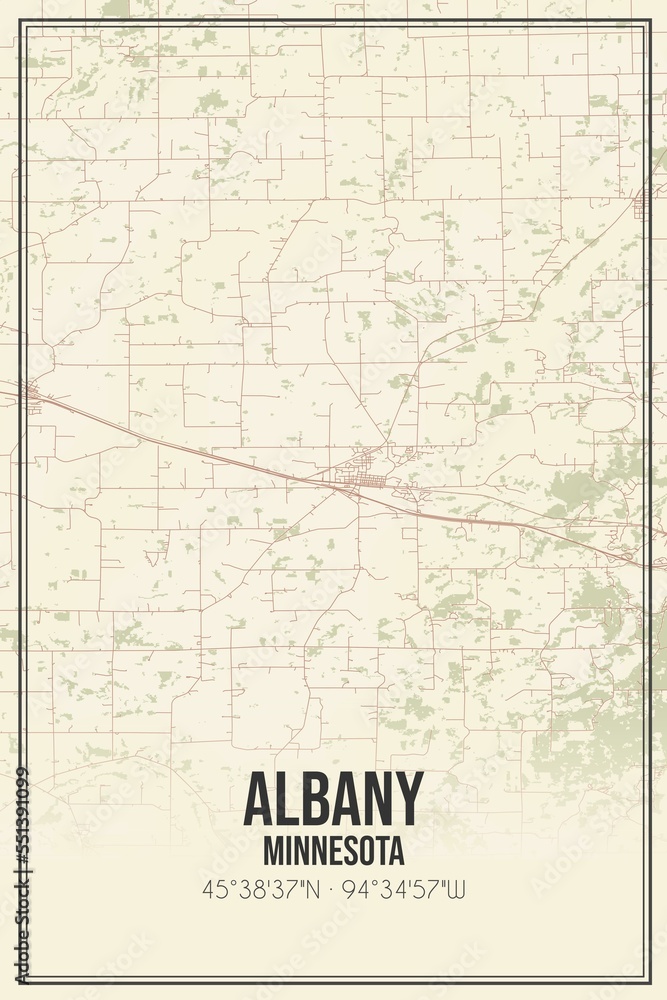 Retro US city map of Albany, Minnesota. Vintage street map.