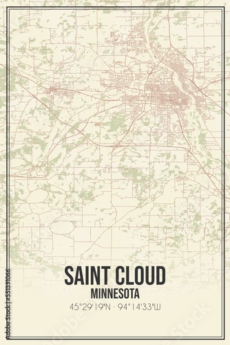 Retro US city map of Saint Cloud, Minnesota. Vintage street map. © Rezona