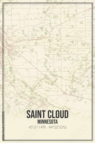 Retro US city map of Saint Cloud, Minnesota. Vintage street map. photo