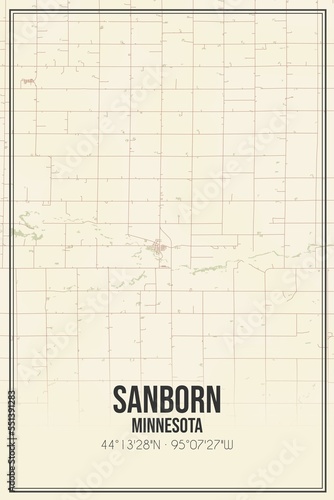 Retro US city map of Sanborn, Minnesota. Vintage street map. photo