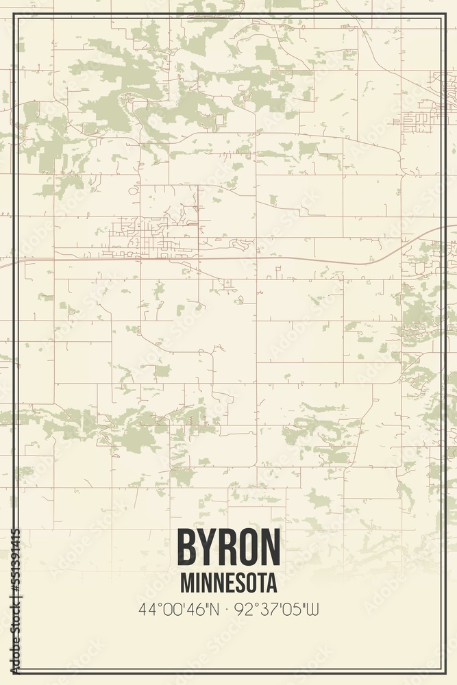 Retro US city map of Byron, Minnesota. Vintage street map.