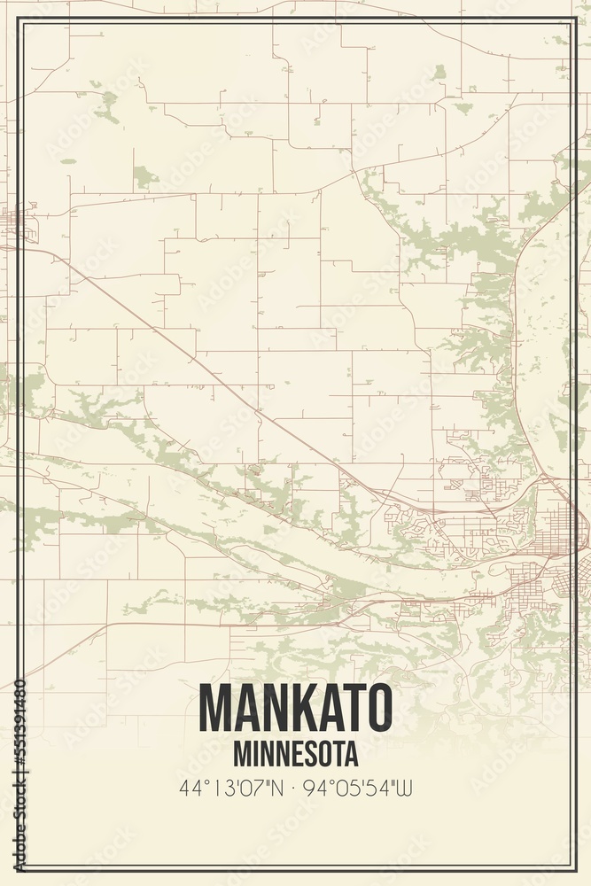 Fototapeta premium Retro US city map of Mankato, Minnesota. Vintage street map.