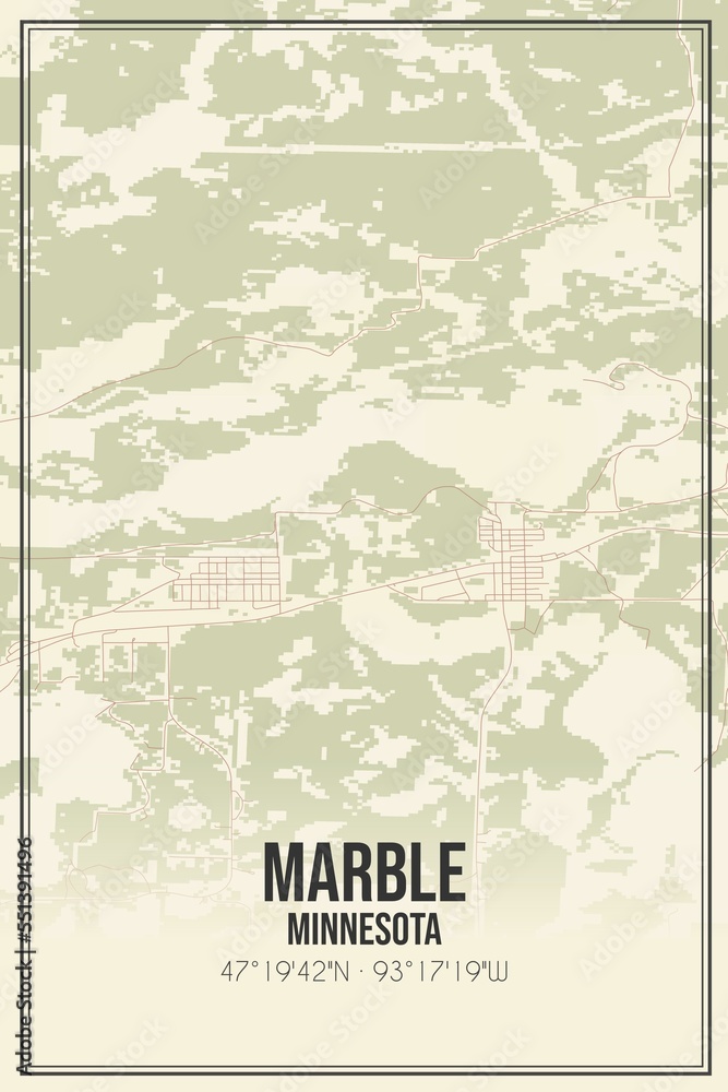 Retro US city map of Marble, Minnesota. Vintage street map.