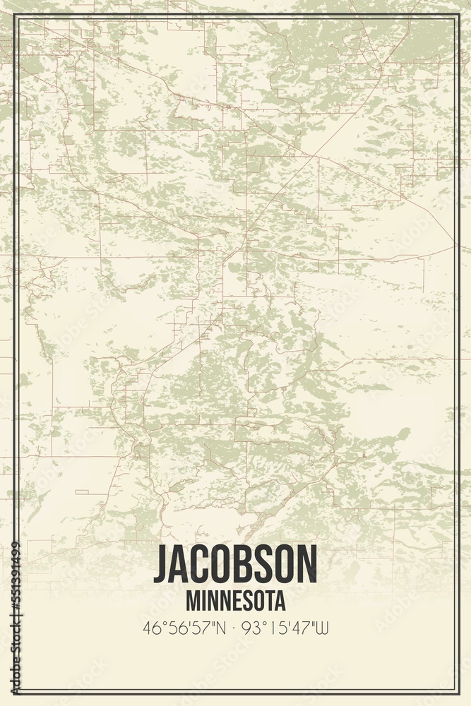 Retro US city map of Jacobson, Minnesota. Vintage street map.