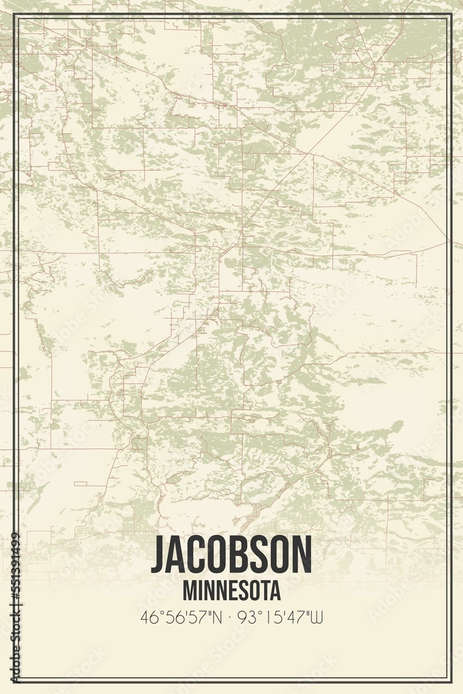 Fototapeta premium Retro US city map of Jacobson, Minnesota. Vintage street map.