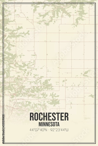 Retro US city map of Rochester  Minnesota. Vintage street map.