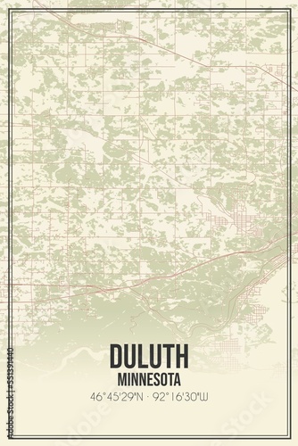 Fototapeta Naklejka Na Ścianę i Meble -  Retro US city map of Duluth, Minnesota. Vintage street map.