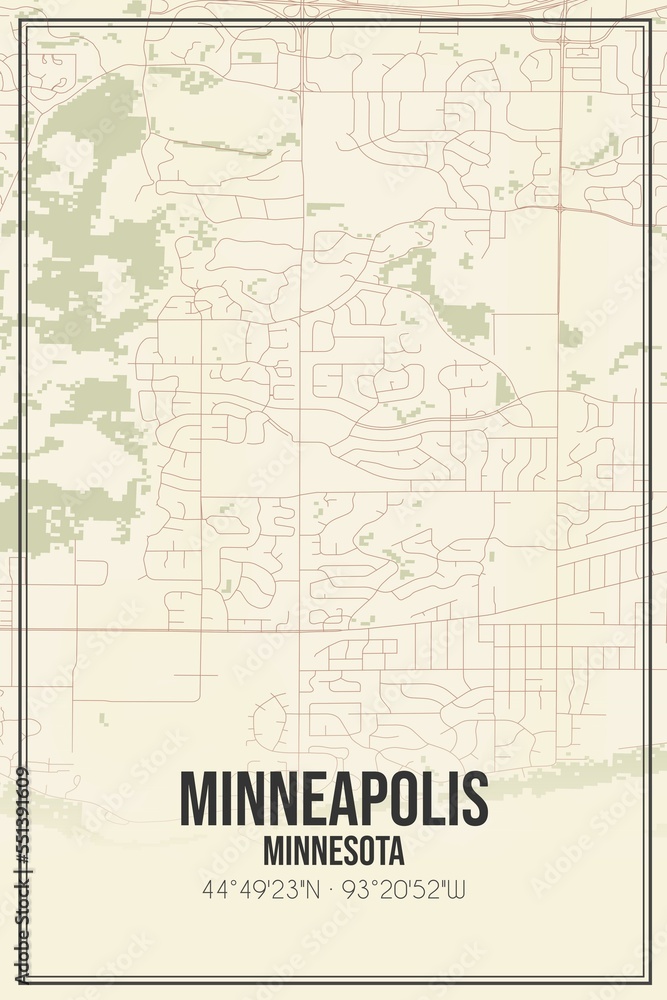 Fototapeta premium Retro US city map of Minneapolis, Minnesota. Vintage street map.