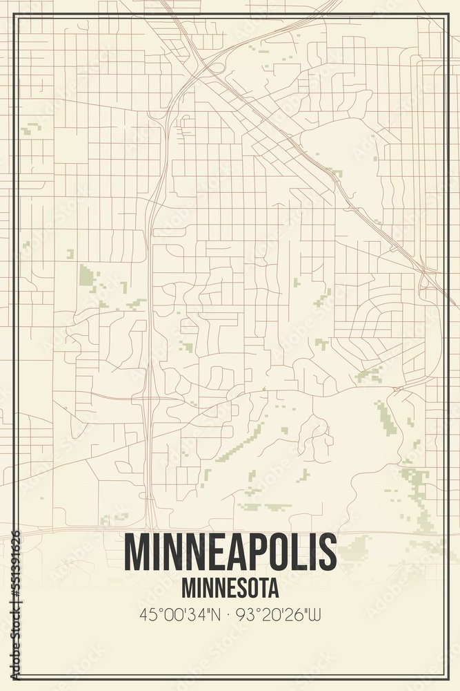Obraz premium Retro US city map of Minneapolis, Minnesota. Vintage street map.