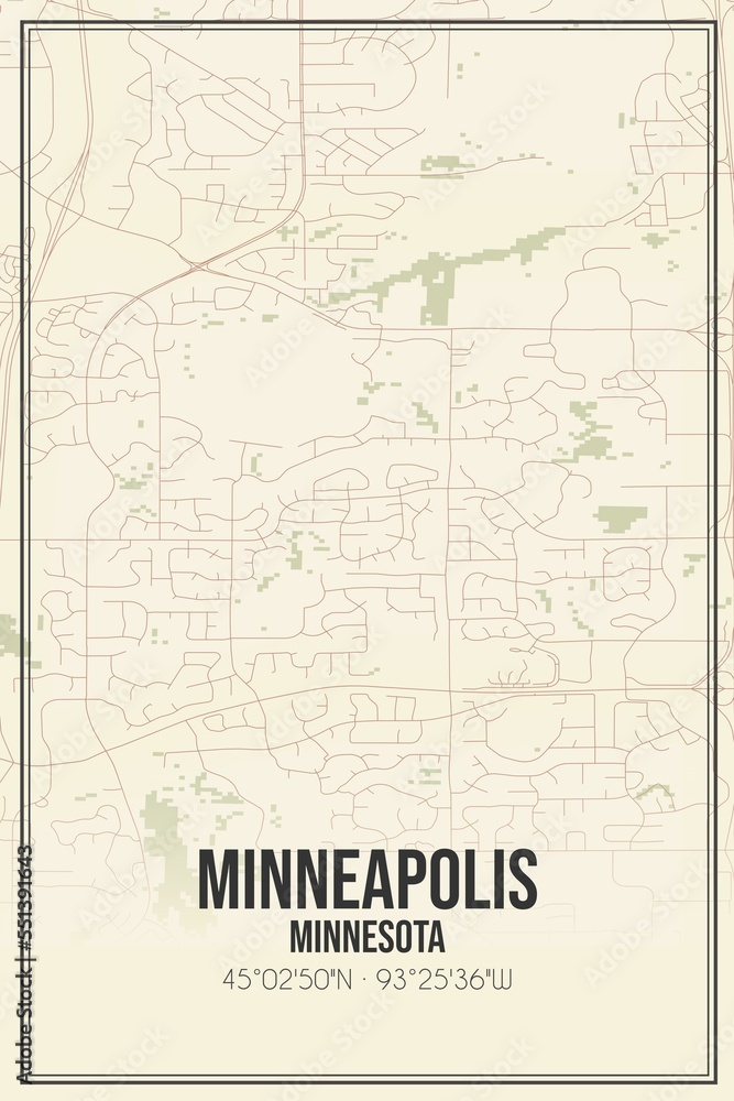 Fototapeta premium Retro US city map of Minneapolis, Minnesota. Vintage street map.