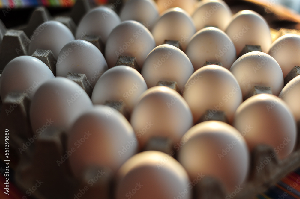White eggs in an egg tray White eggs in an egg tray