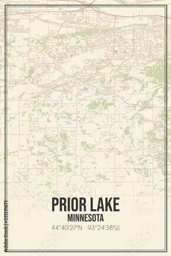Retro US city map of Prior Lake, Minnesota. Vintage street map.