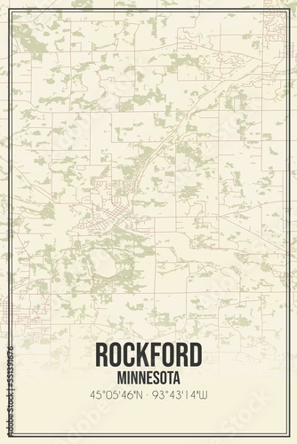 Retro US city map of Rockford, Minnesota. Vintage street map.