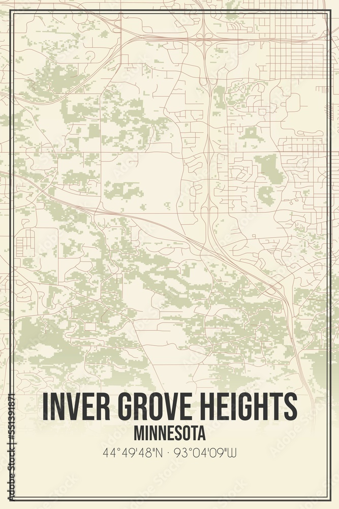 Retro US city map of Inver Grove Heights, Minnesota. Vintage street map.