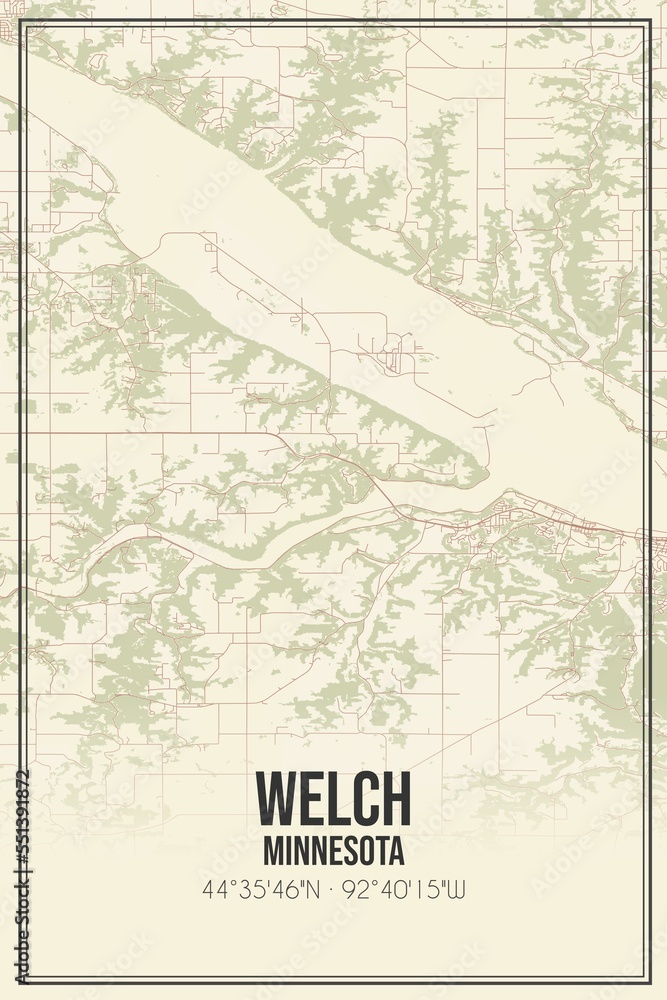 Retro US city map of Welch, Minnesota. Vintage street map.