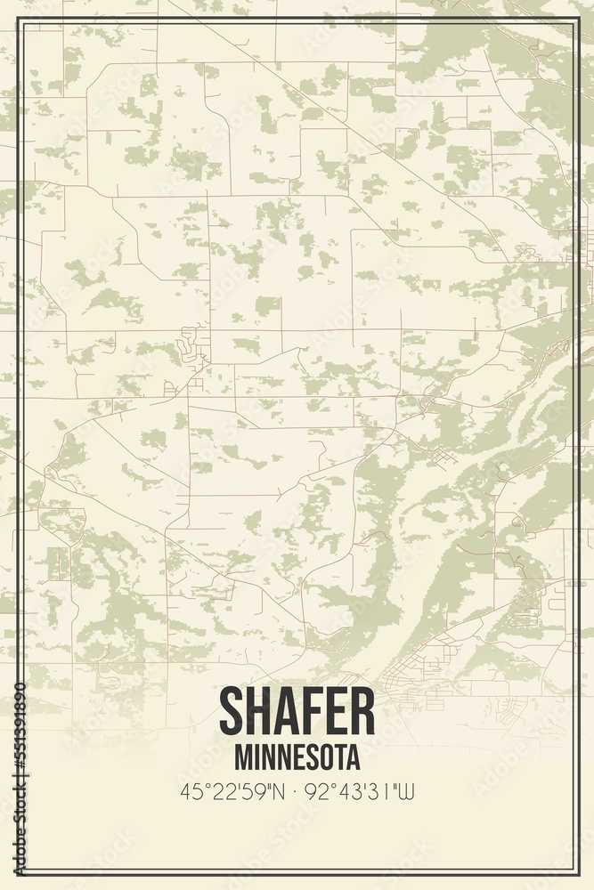 Retro US city map of Shafer, Minnesota. Vintage street map.