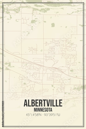 Retro US city map of Albertville, Minnesota. Vintage street map.