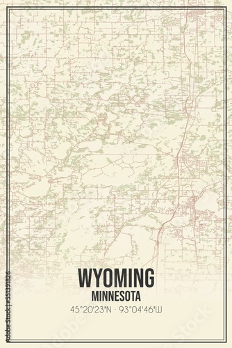 Retro US city map of Wyoming, Minnesota. Vintage street map.