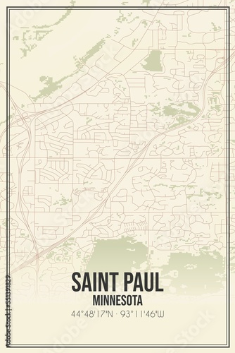 Retro US city map of Saint Paul  Minnesota. Vintage street map.