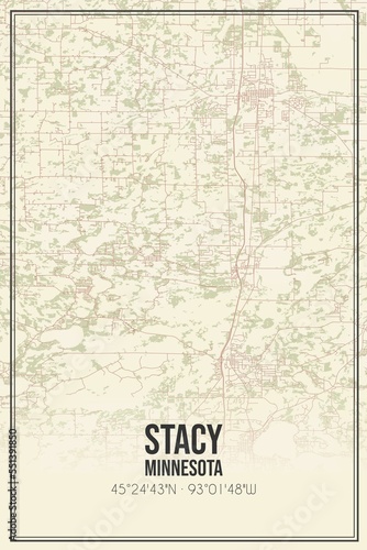 Retro US city map of Stacy  Minnesota. Vintage street map.