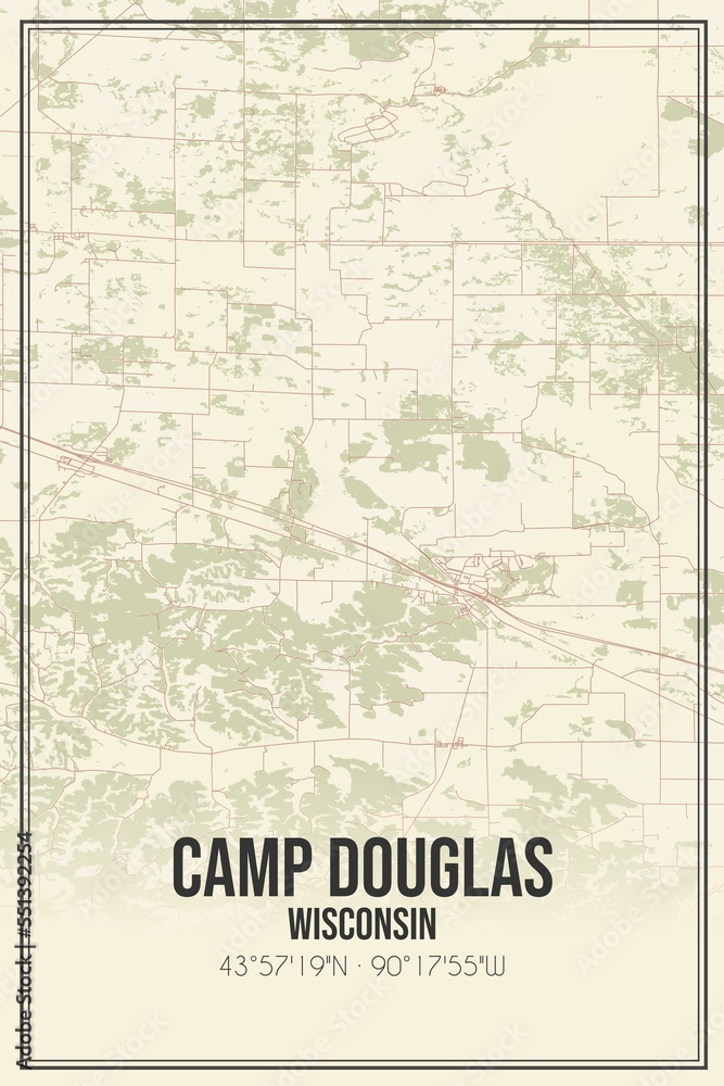 Fototapeta premium Retro US city map of Camp Douglas, Wisconsin. Vintage street map.
