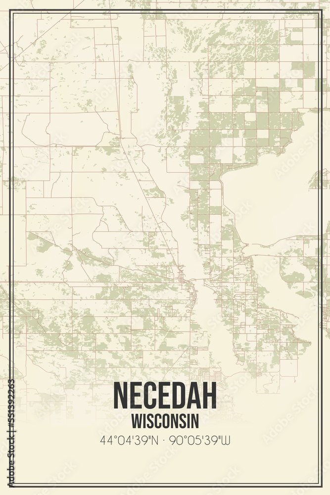 Retro US city map of Necedah, Wisconsin. Vintage street map.