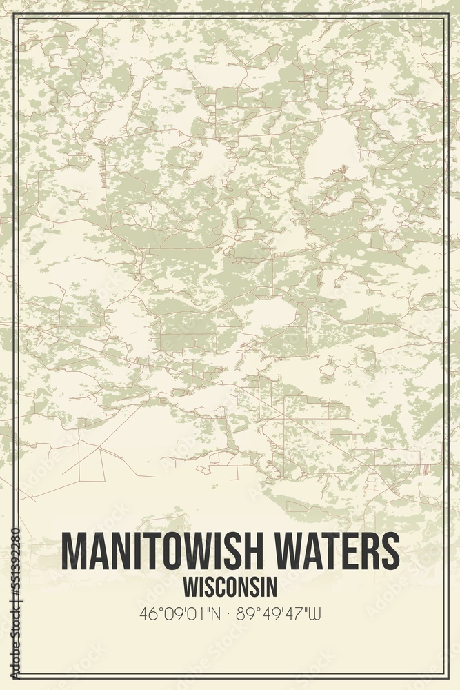 Retro US city map of Manitowish Waters, Wisconsin. Vintage street map.