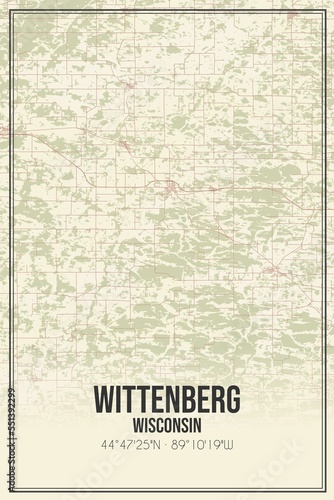 Retro US city map of Wittenberg, Wisconsin. Vintage street map. photo