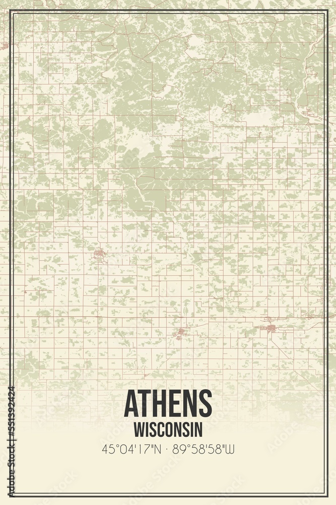 Fototapeta premium Retro US city map of Athens, Wisconsin. Vintage street map.
