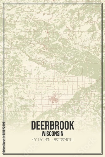 Retro US city map of Deerbrook, Wisconsin. Vintage street map. photo