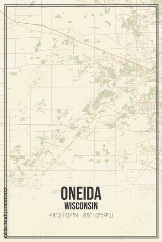 Retro US city map of Oneida, Wisconsin. Vintage street map. photo