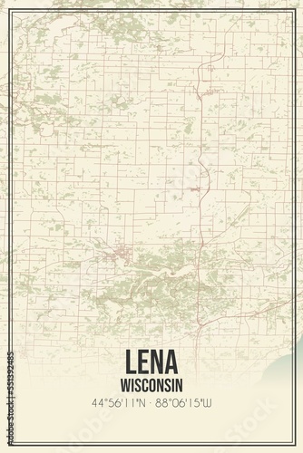 Retro US city map of Lena, Wisconsin. Vintage street map.