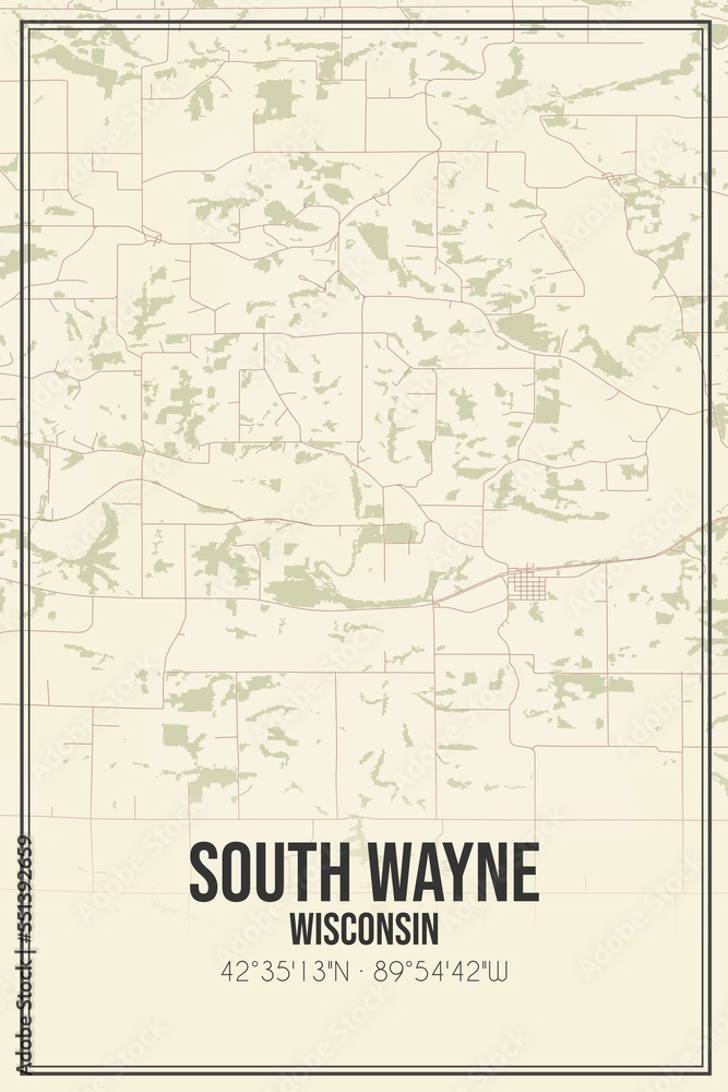 Retro US city map of South Wayne, Wisconsin. Vintage street map.