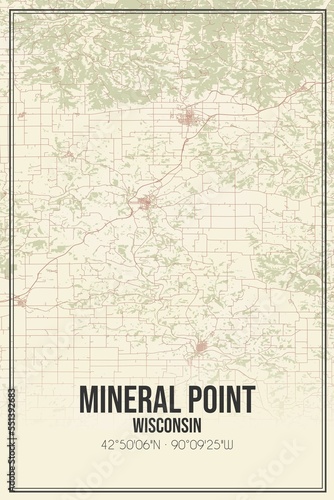 Retro US city map of Mineral Point  Wisconsin. Vintage street map.