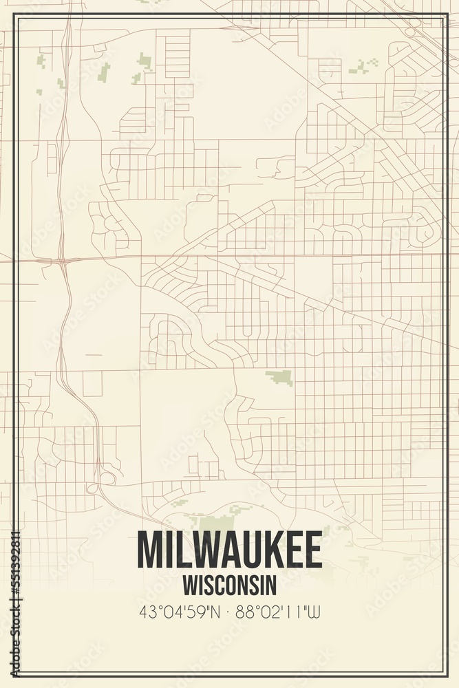 Retro US city map of Milwaukee, Wisconsin. Vintage street map.