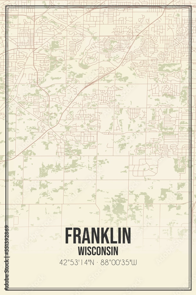 Fototapeta premium Retro US city map of Franklin, Wisconsin. Vintage street map.