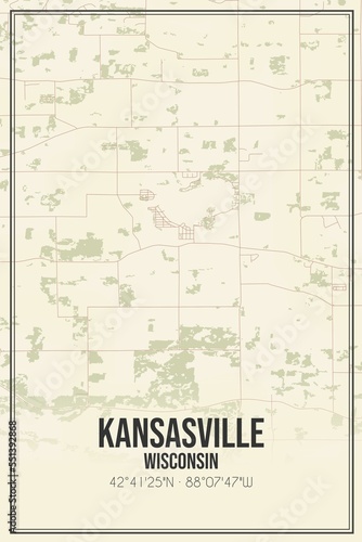 Retro US city map of Kansasville, Wisconsin. Vintage street map. photo